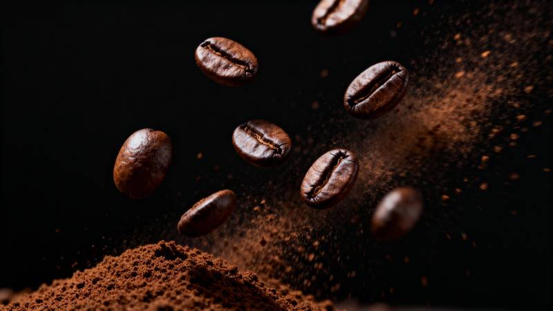 咖啡豆飞舞瞬间图片