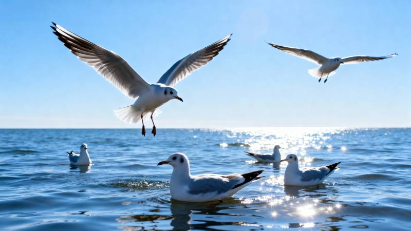 海鸥翱翔碧海蓝天图片