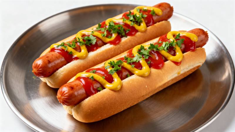 美味热狗配芥末番茄图片