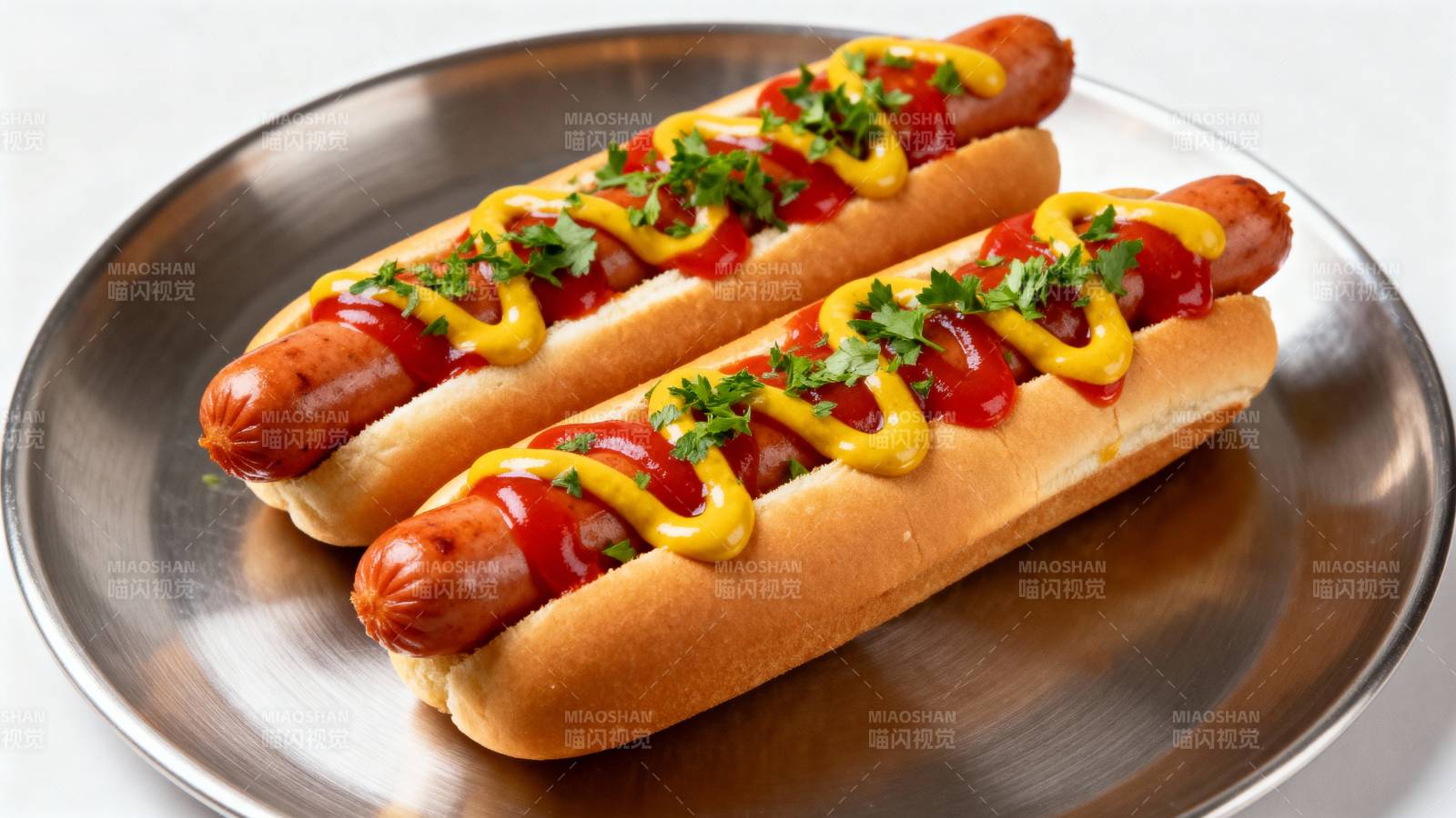 美味热狗配芥末番茄图片