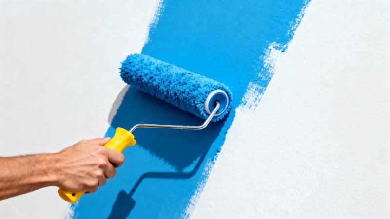 滚刷涂蓝墙图片