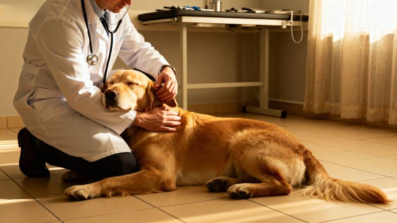 兽医为金毛犬检查图片