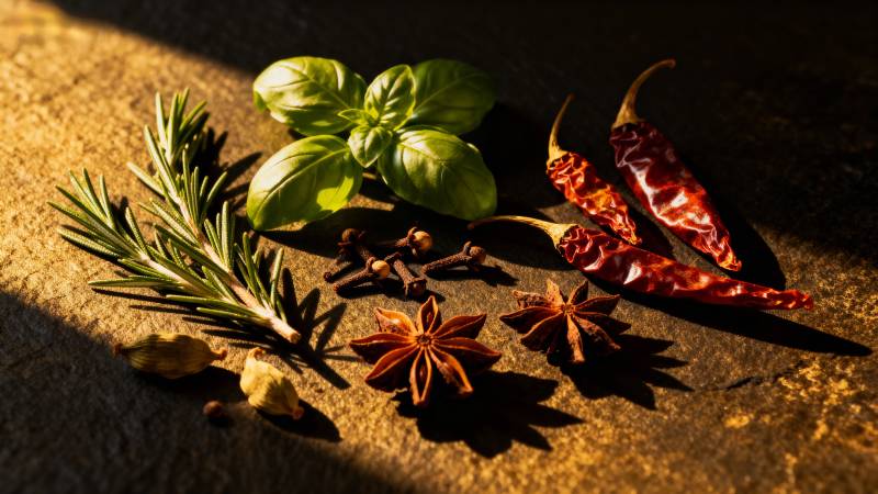 香料与草本的光影图片