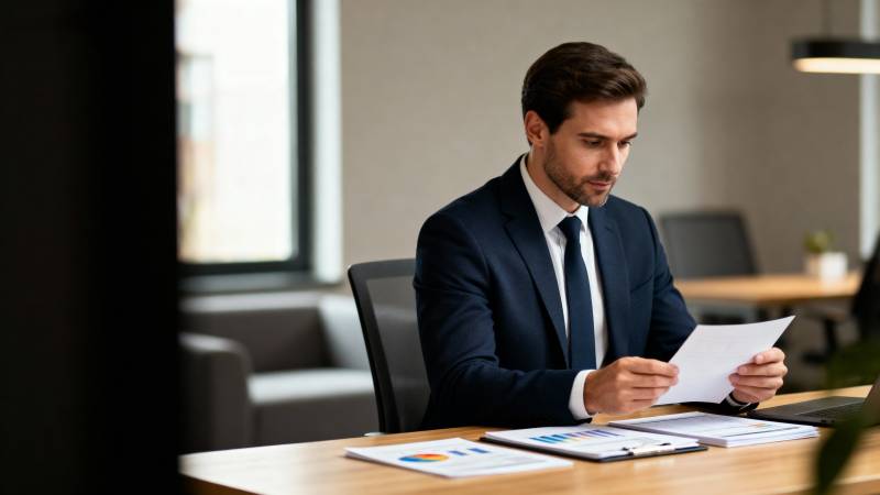 商务人士专注审阅文件图片