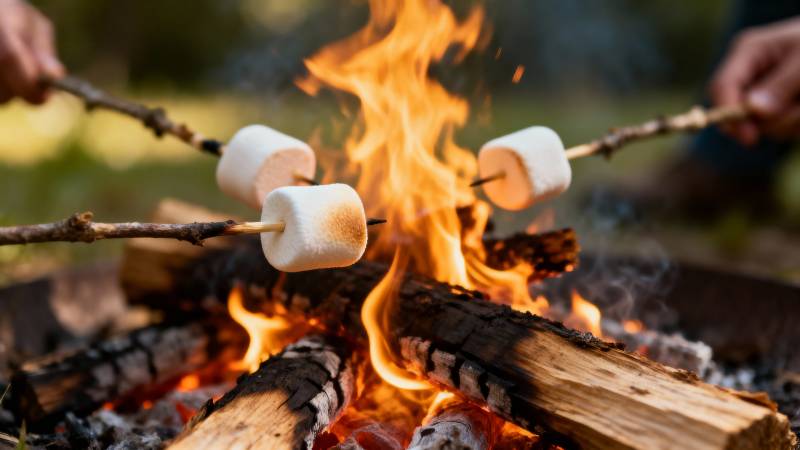 篝火烤棉花糖图片