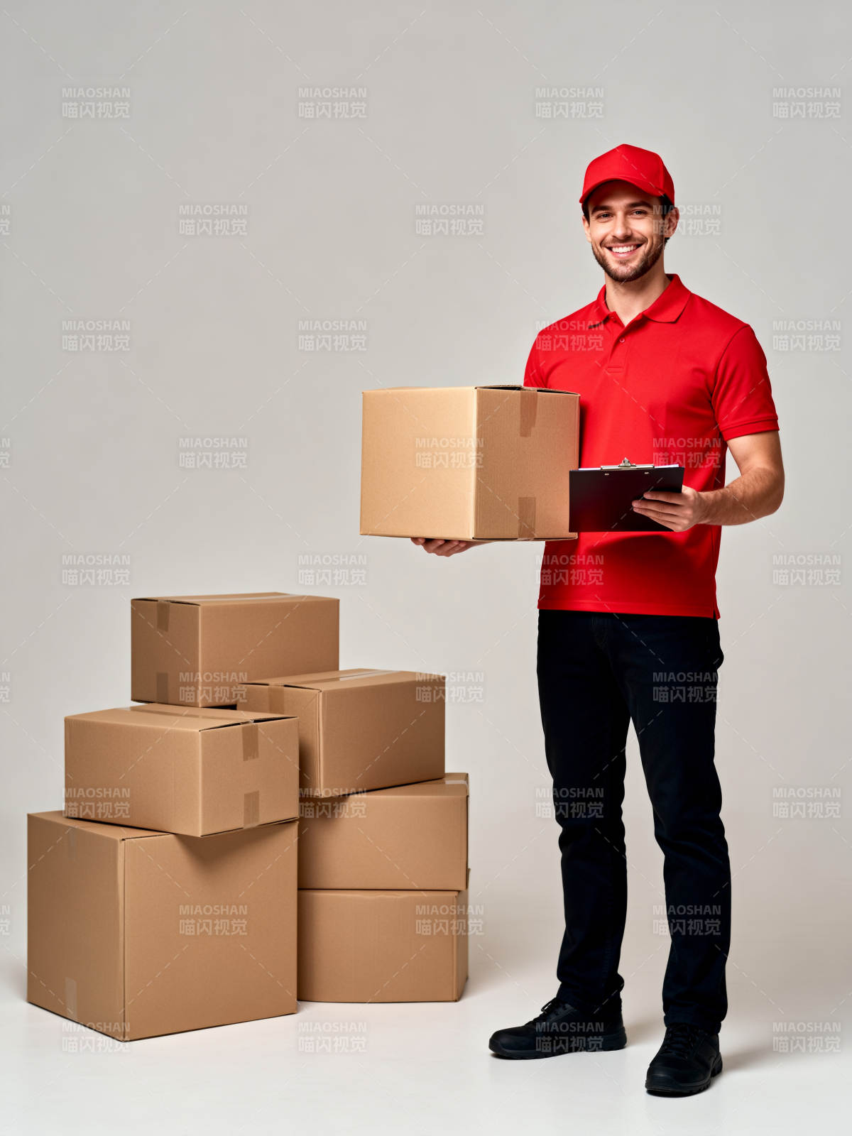 快递员微笑送包裹图片