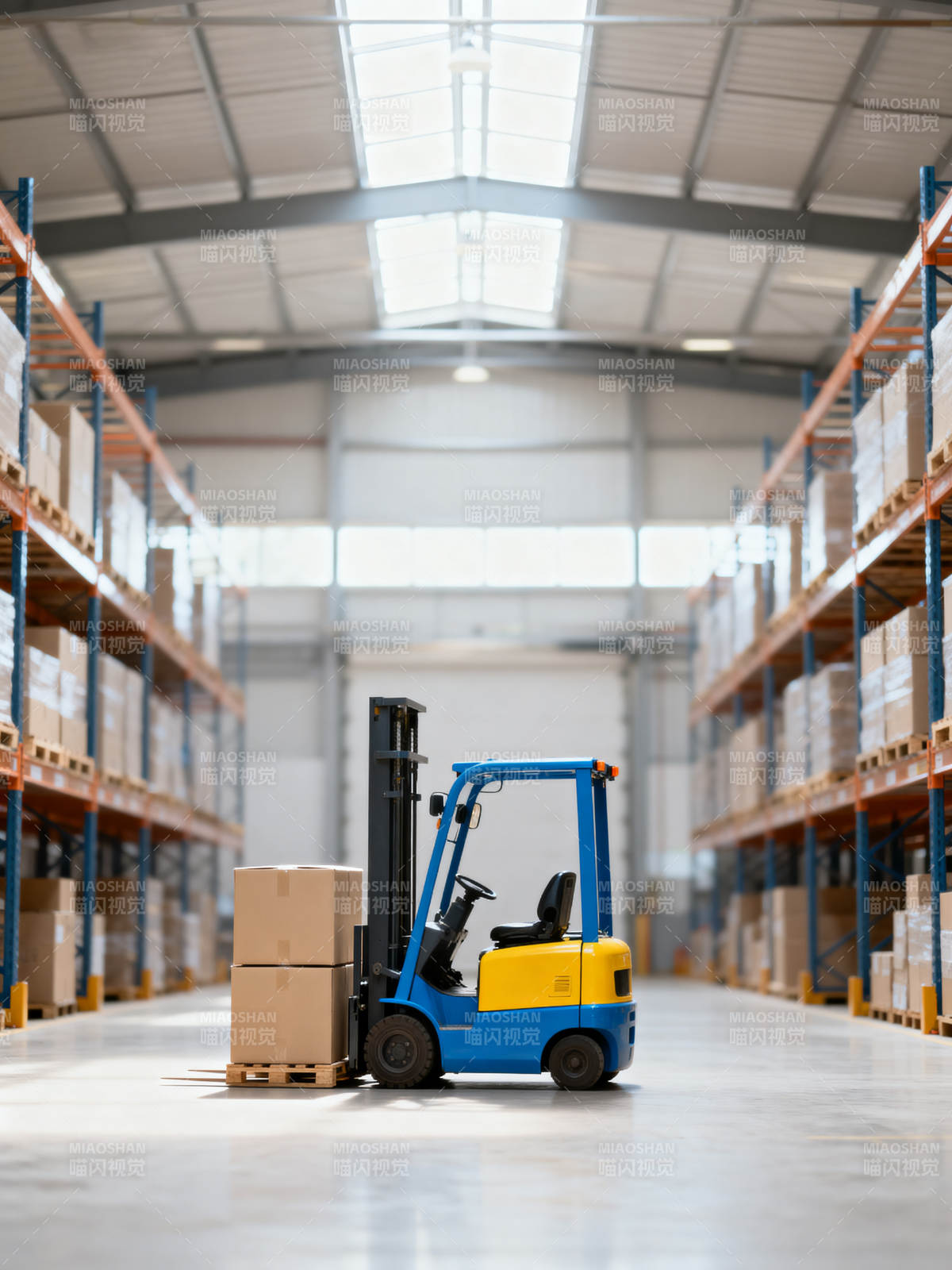 仓库叉车搬运货物图片