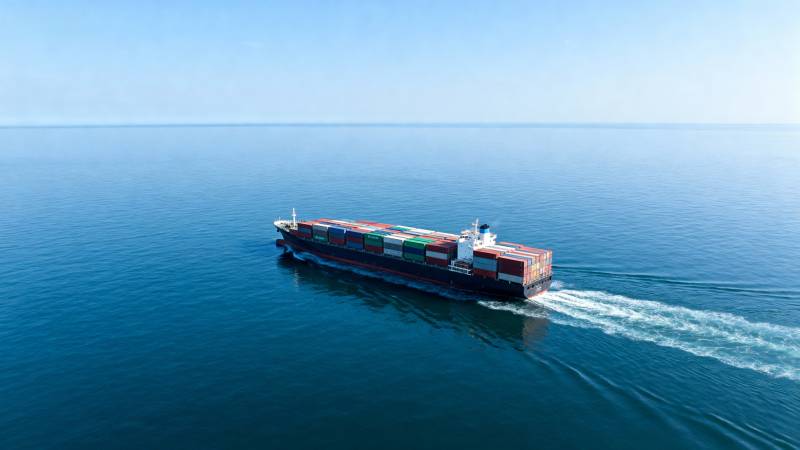 远洋货轮航行中图片