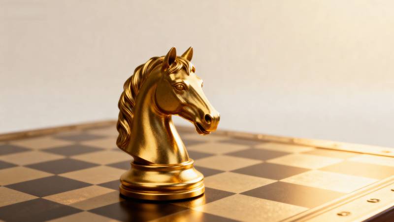 金色棋马静立棋盘图片