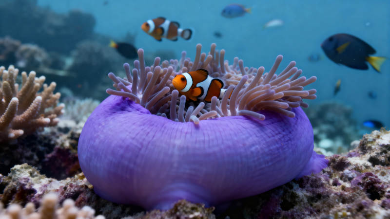 小丑鱼栖息珊瑚丛图片