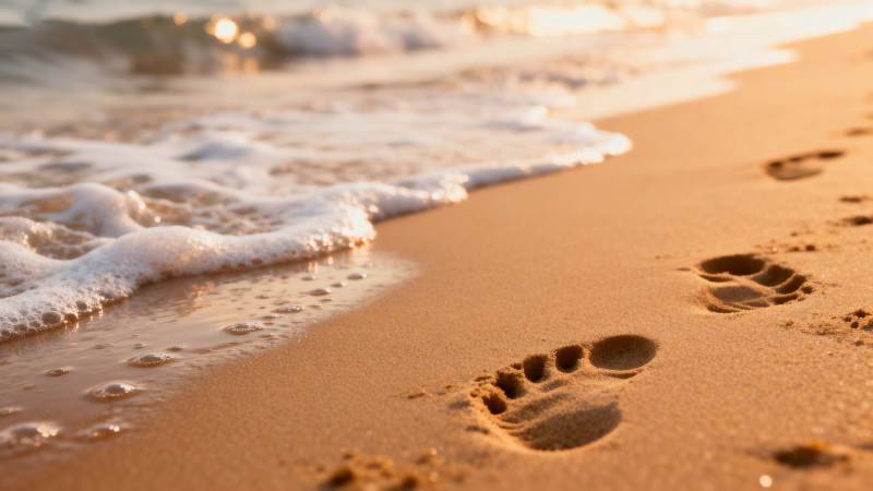 沙滩上的足迹图片