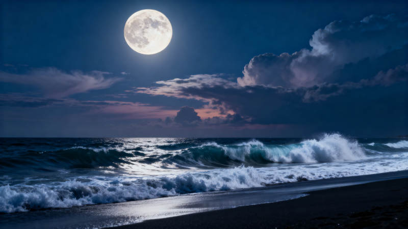 月光下的海浪图片