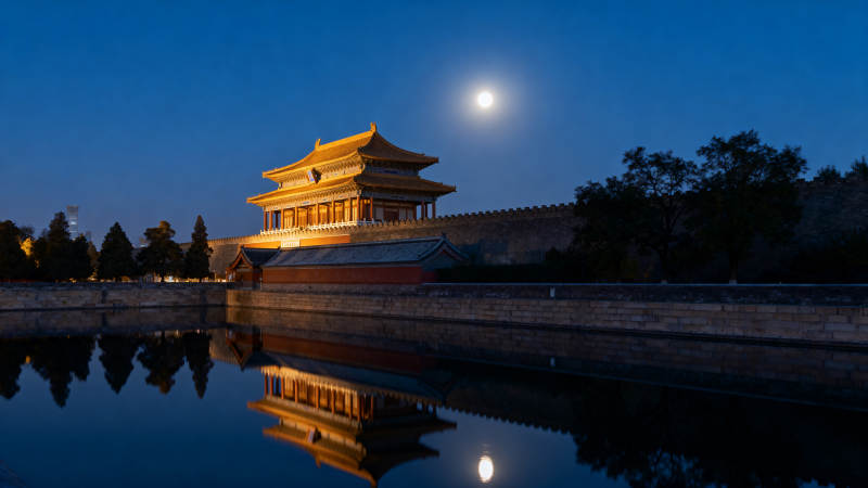 月下故宫倒影图片