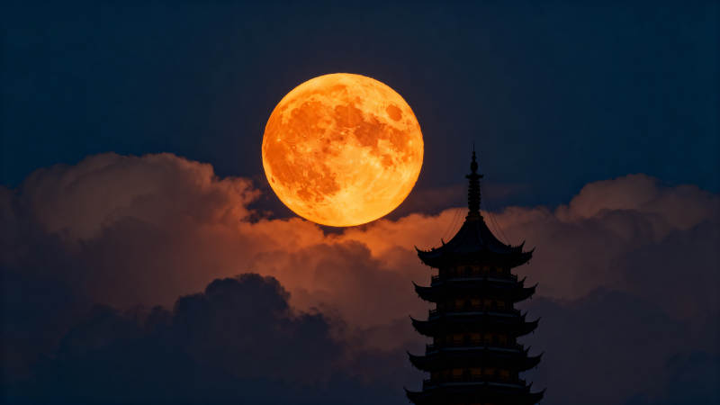 明月映古塔图片