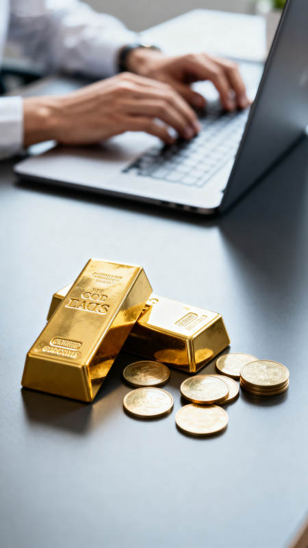 金条金币与办公场景图片