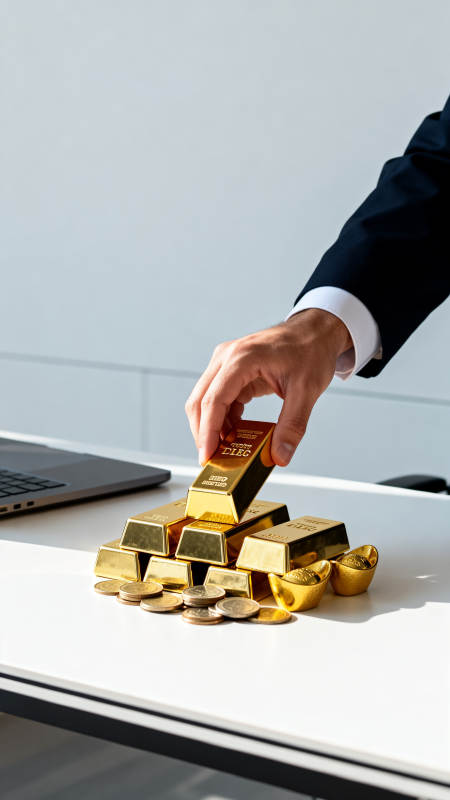 金条堆叠 手正放置图片