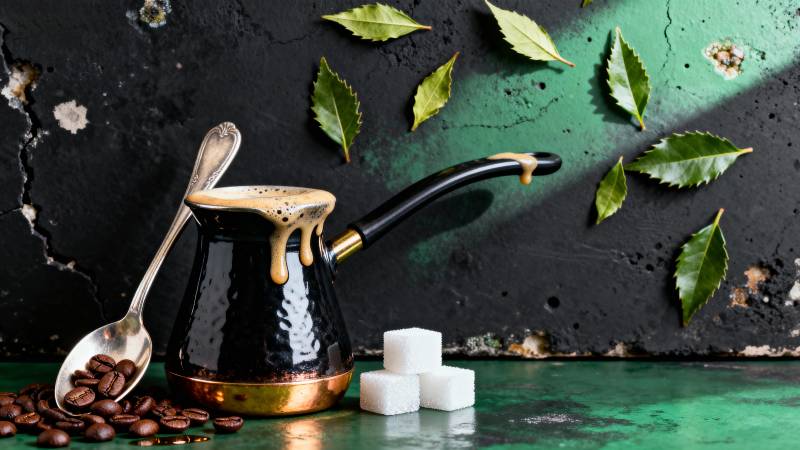 咖啡壶与咖啡豆图片