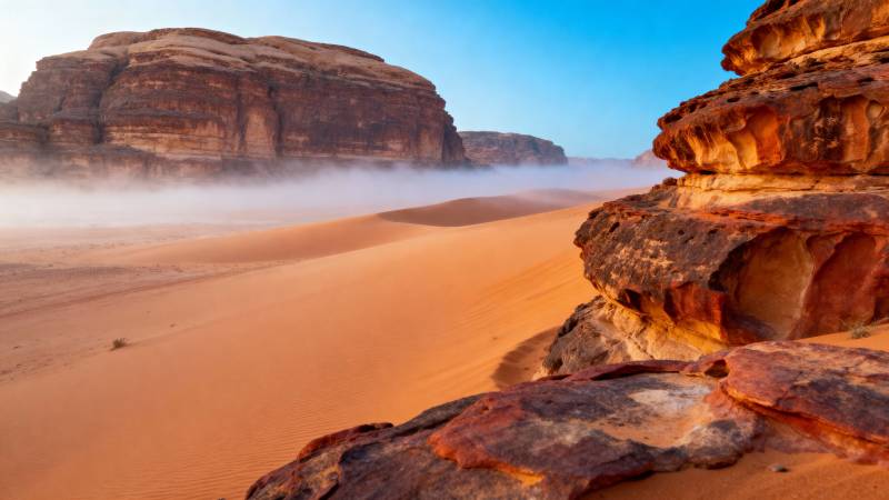 沙漠晨雾奇景图片