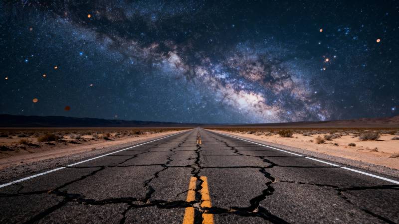 星河下的公路图片