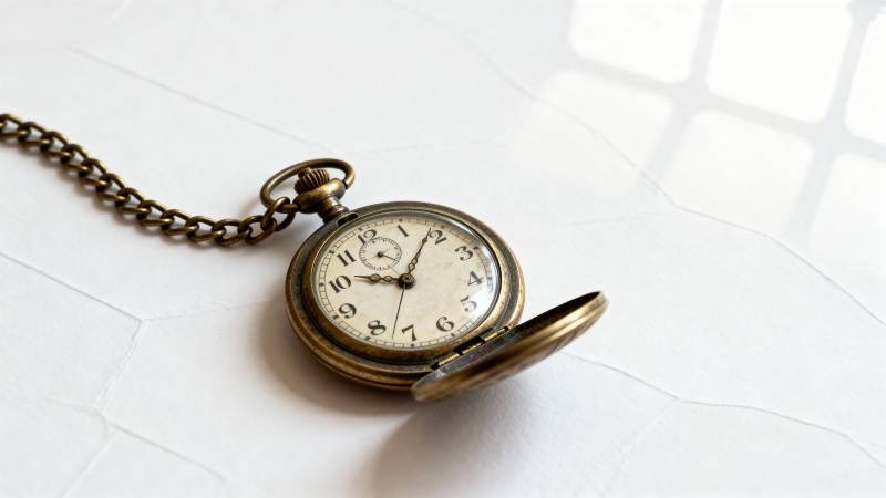 古董怀表静置白纸图片