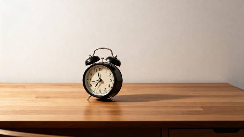 木桌上的复古闹钟图片