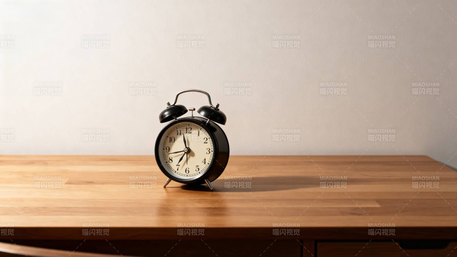 木桌上的复古闹钟图片
