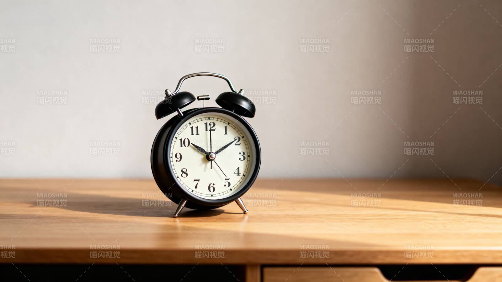 复古闹钟静置木桌图片