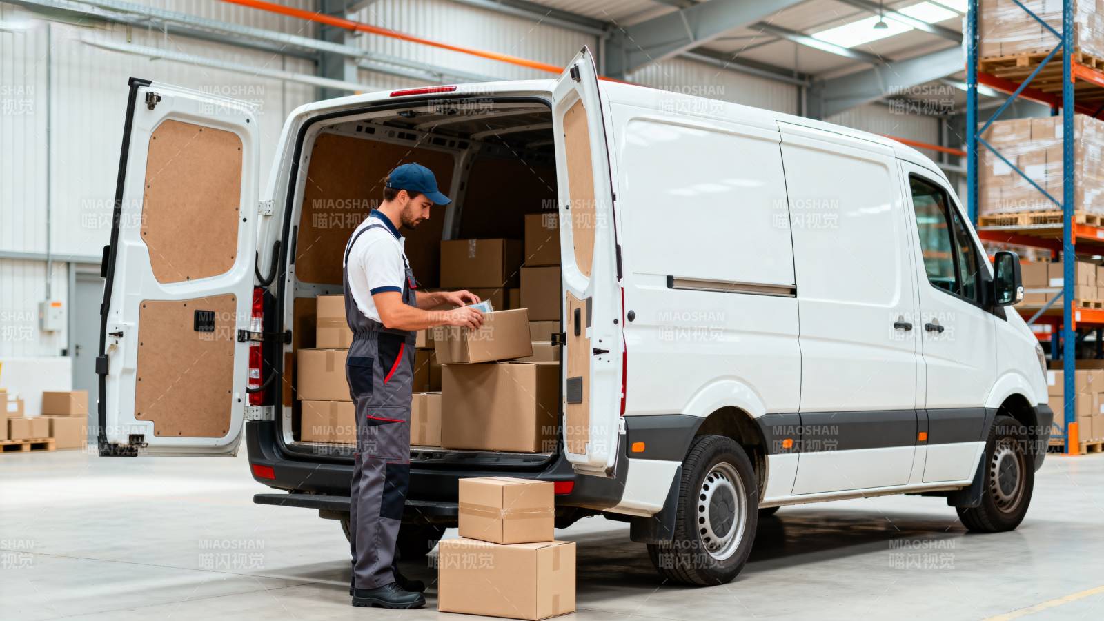 工人装卸货车货物图片