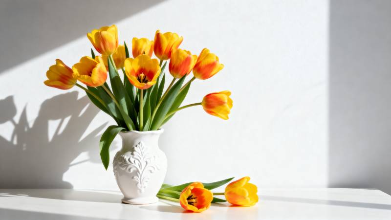 橙色郁金香静物图片