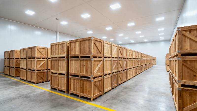 整齐排列的木箱仓库图片