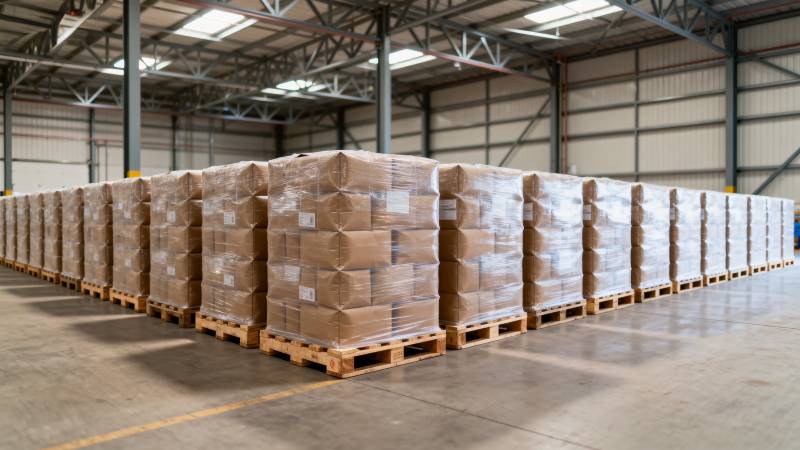 仓库整齐堆放货物图片