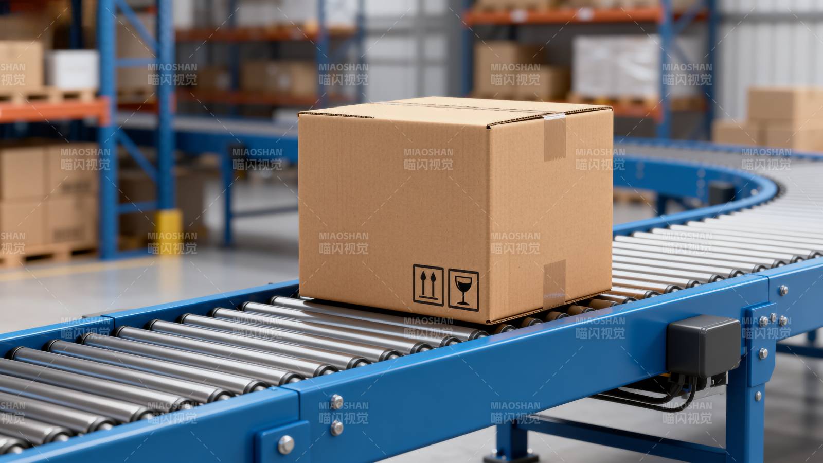 仓库传送带上的纸箱图片