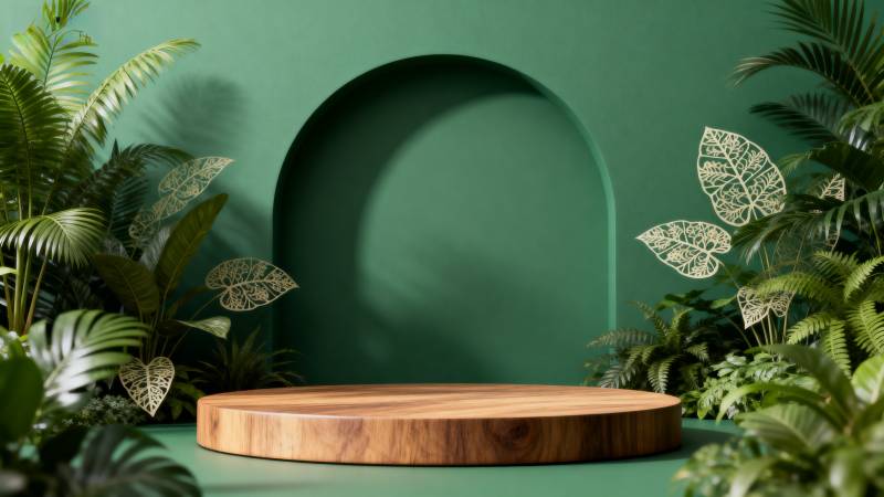 绿意盎然的展示台图片