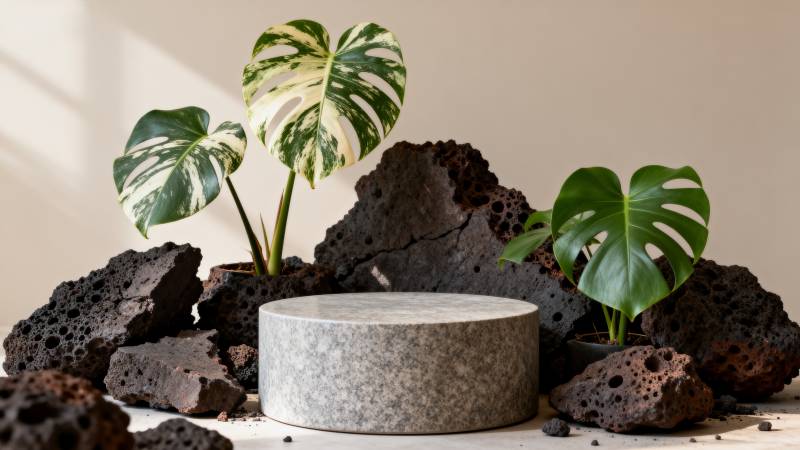 绿植与火山石静景图片