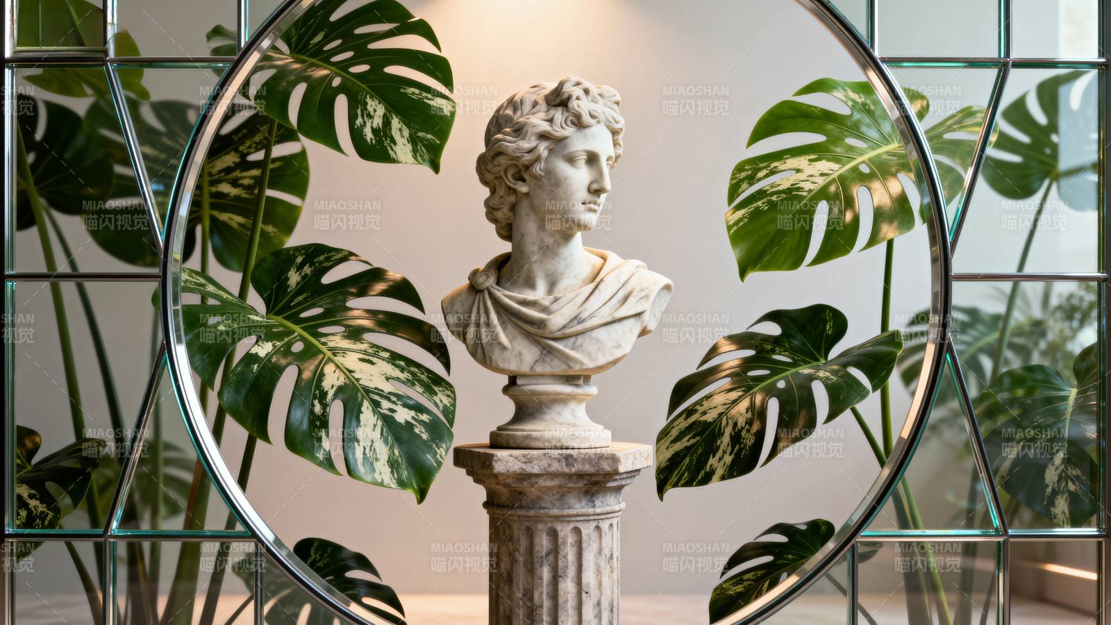 绿植环绕的古典雕像图片