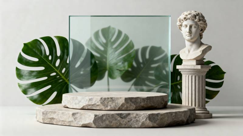 绿叶与古典雕像图片