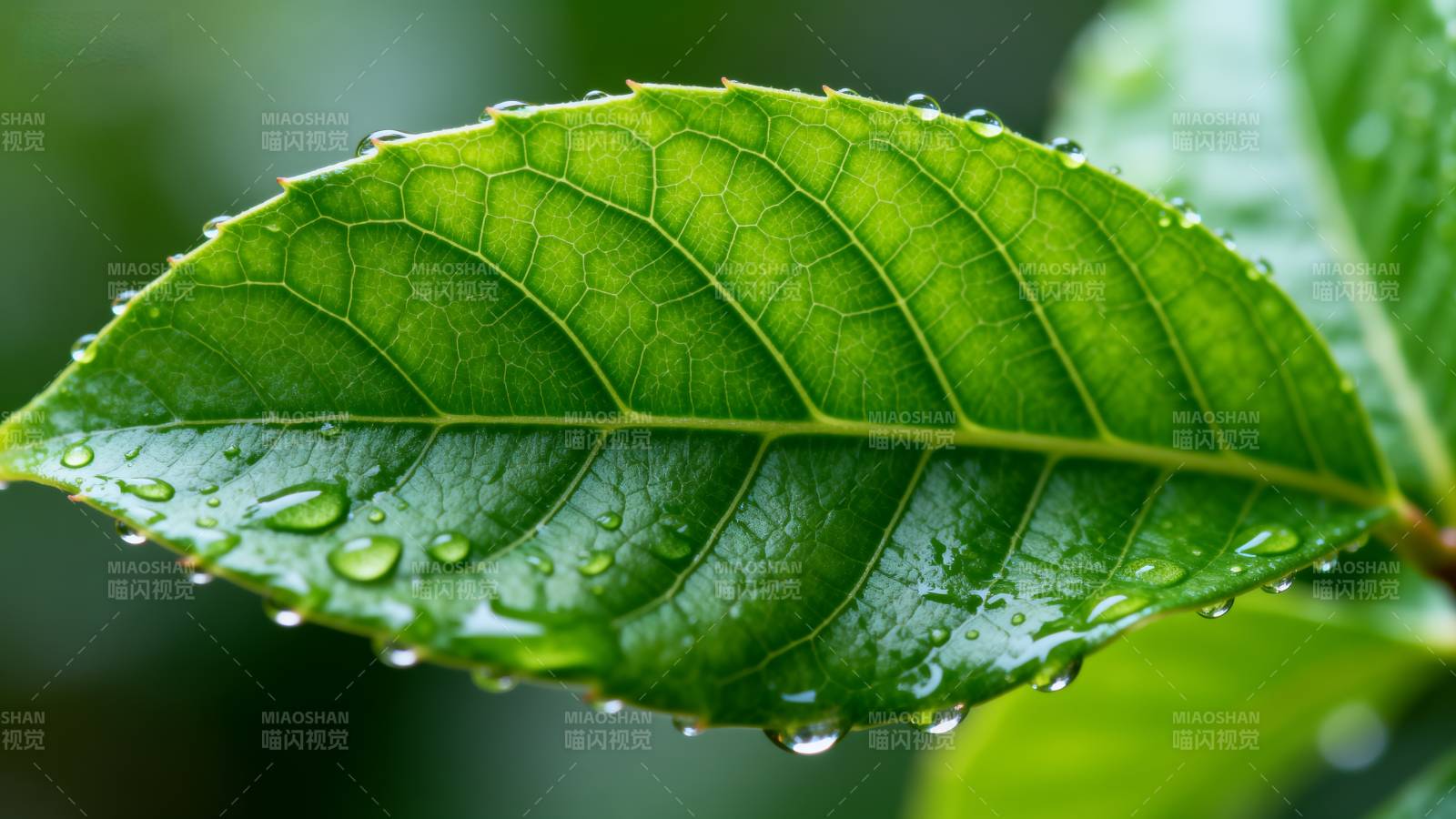 露珠点缀绿叶图片