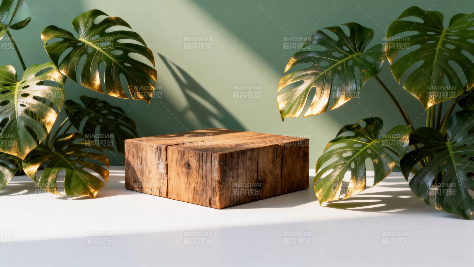 绿植环绕的木盒图片