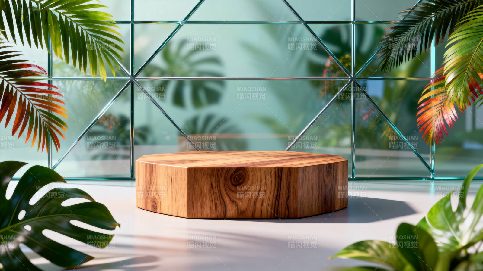 热带绿植木台图片