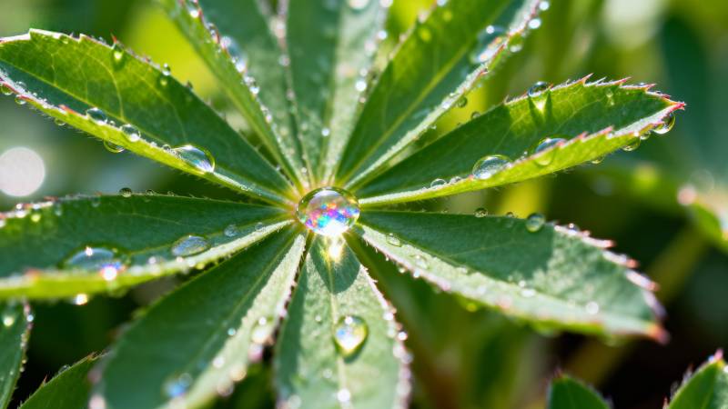 露珠点缀绿叶图片