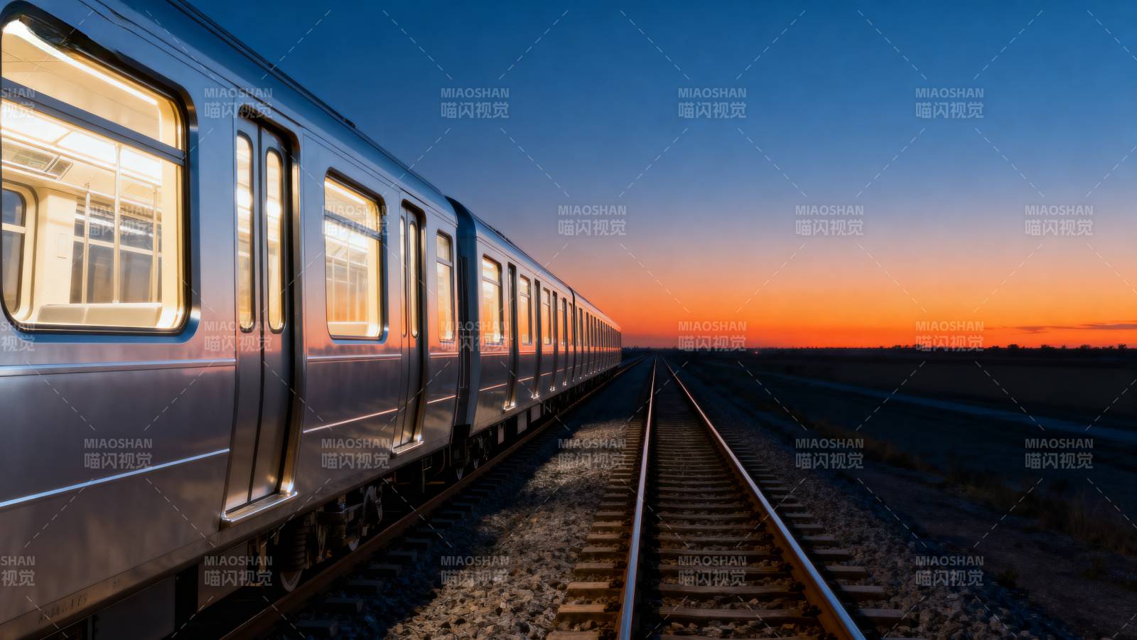 列车驶向夕阳图片