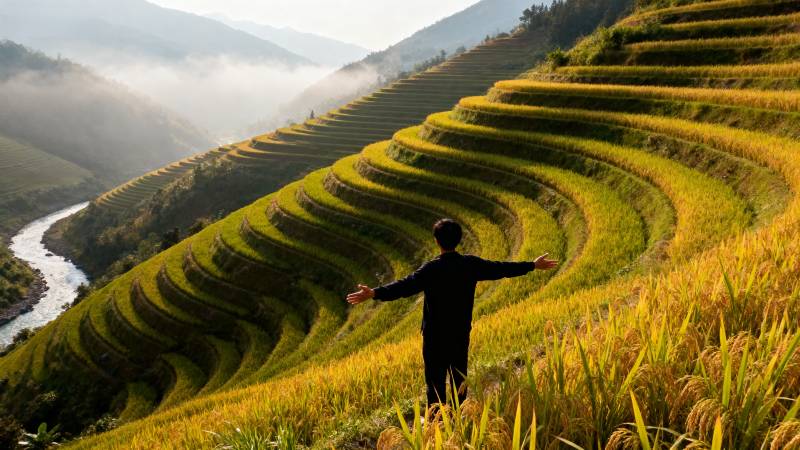 梯田晨曦 心旷神怡图片