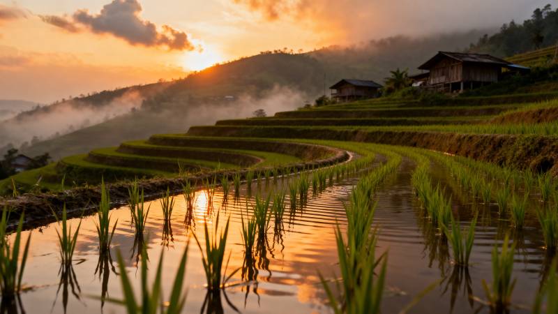 梯田晨曦映山乡图片