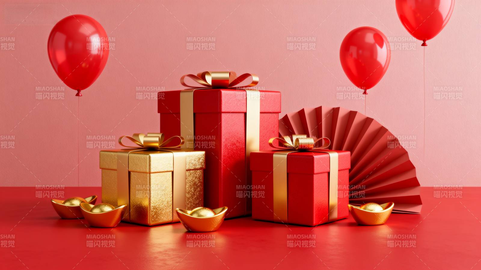 新年礼物与红气球图片