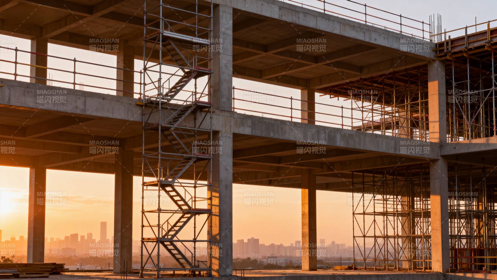 夕阳下的建筑工地图片
