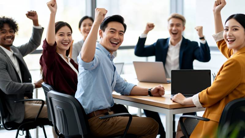 团队欢呼成功瞬间图片