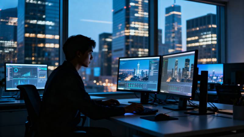 夜幕下的城市程序员图片