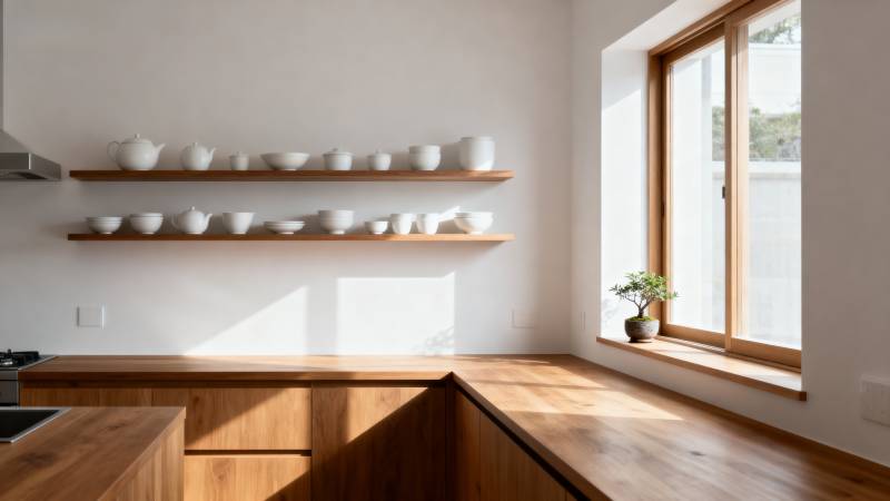 简约木质厨房一角图片