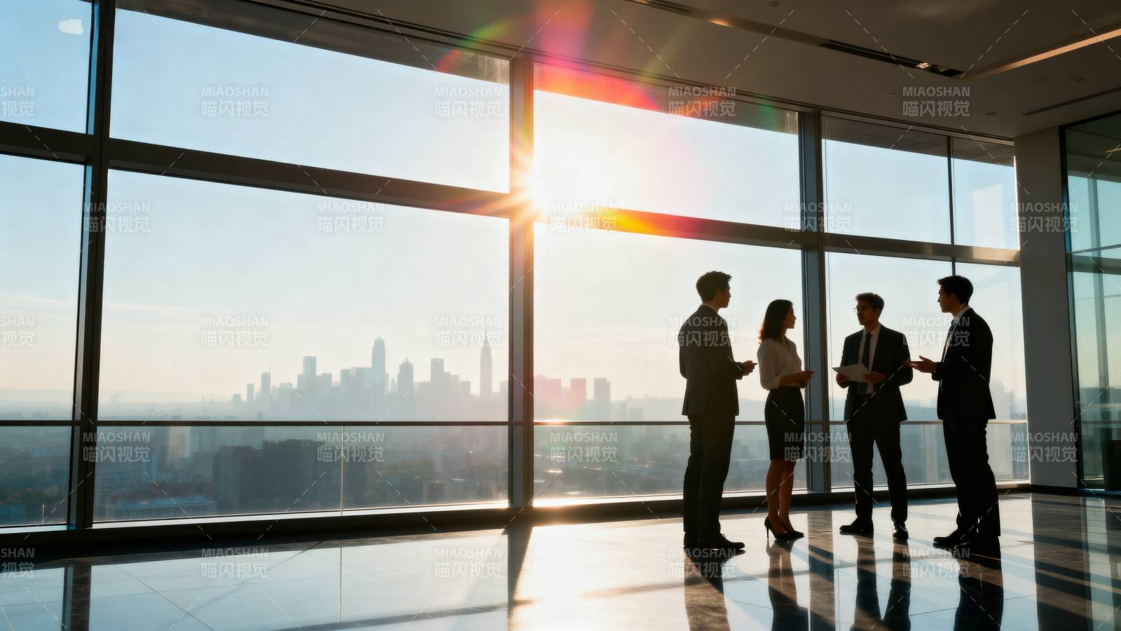 商务人士窗边交谈图片