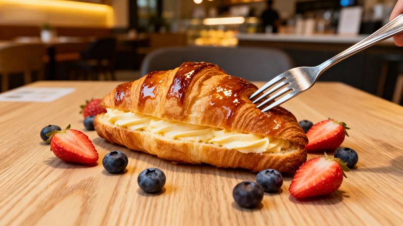 奶油可颂配莓果图片